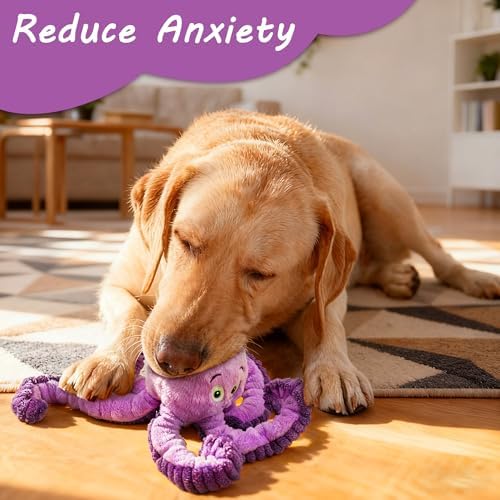 Squeaky Dog Toys, Stuffed Large Dog Toys to Keep Them Busy, Interactive Plush Chew Toys with Crinkle Paper, Tough Pet Animal Toys for Small Medium Large (Purple Octopus) - Image 6