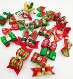 100pcs Dog Puppy Cat Christmas 3D Rhinestone Hair Bows with Rubber Bands Flat Pet Xmas Grooming Accessories - Image 3