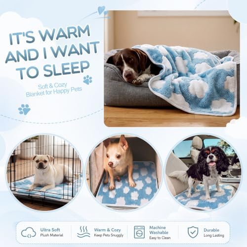 Tatuo 4 Pcs Fleece Dog Blanket for Puppy Cat, Sky Blue, 24 x 16 in, Cloud - Image 3