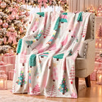 Fuweave Pink Christmas Tree Throw Blanket 50 x 60 Inches Christmas Blanket - Image 3