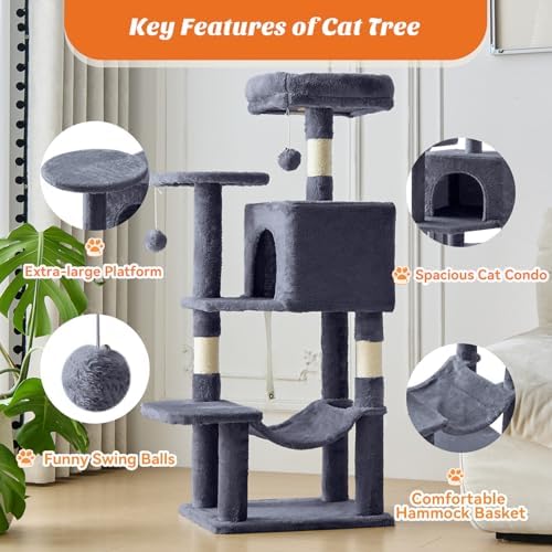 DUMOS 44 in Cat Tree Tower with Natural Sisal Scratching Posts - Image 3