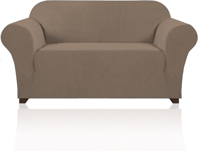 Stretch Sofa Slipcover 1 Piece Sofa Cover for 2 Cushion Couch Furniture Protector/Cover Couch with Elastic Bottom Soft and Durable Sofa Cover Pet Protector (Loveseat,Macchiato)