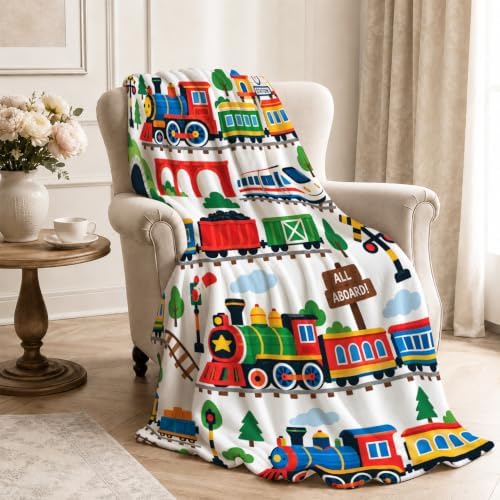 Train Throw Blanket Cartoon Locomotive Railway Print Gifts 60''x80'' - Image 4