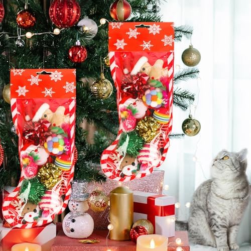 Christmas Stocking Cat Toys, 12PCS Xmas Cat Toy Set with Squeaky Toys, Balls, Cat Teaser - Image 5