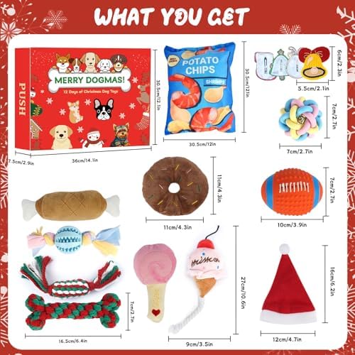 ANOTION 12 Days Christmas Dog Toys Advent Calendar 2025 – Interactive Squeaky Dog Toys Set for Small to Large Dogs, for Aggressive Chewers, Includes Chew Toys, Ropes, Balls, and More - Image 2