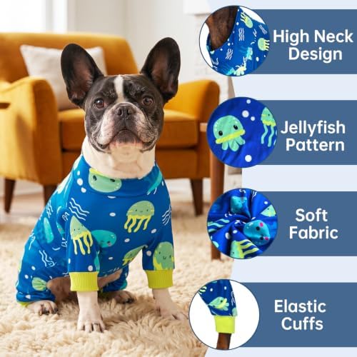 Dog Pajamas for Small Dogs, Soft Stretch Dog Onesie, Lightweight Puppy Pajamas, Blue Jellyfish Print Recovery Suit Small (5-10lb) - Image 3