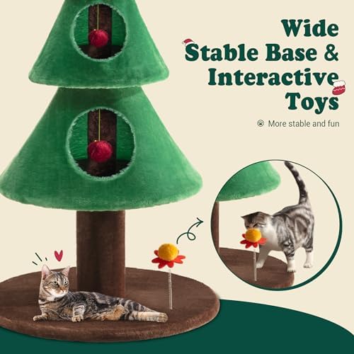 Allewie 63 Inches Cat Tree for Indoor Kitty/Tower with 3 Condos/ 5ft Christmas Tree Party Decoration/Activity Center Play House and Beds/Green - Image 5