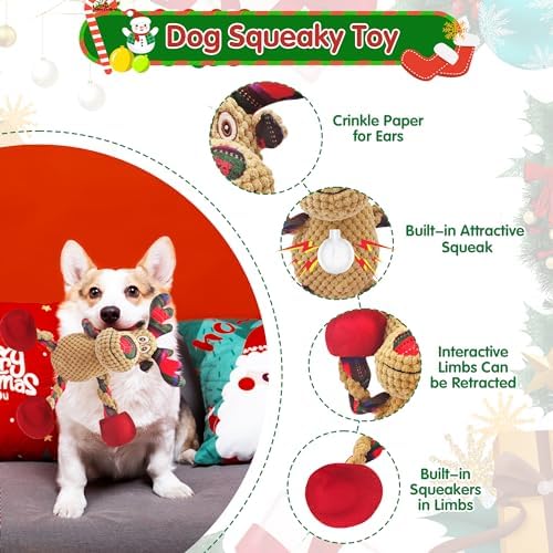 Christmas Plush Squeaky Dog Toy With Crinkle Paper, Cute Puppy Toys With Cotton, Durable Interactive Chew Toys for Small Medium Large Breed - Image 2