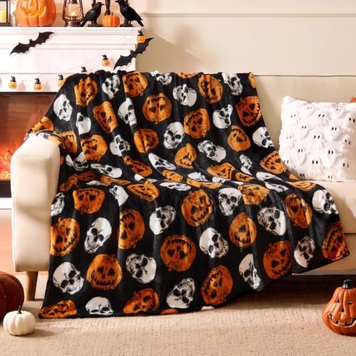 BEDELITE Pumpkin Skull Halloween Twin Blanket, Black, 60"x80" - Image 4