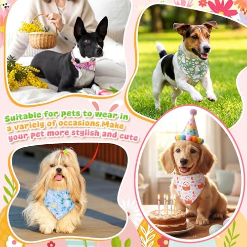 Geyoga 240 Pcs Dog Bandanas Bulk 4th of July Patriotic Pet Bandanas Adjustable Summer Triangle Dog Grooming Scarf Bibs Kerchief for Small Medium Large Cats Pet Costume(Easter) - Image 6