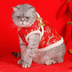 SEIS New Year Cat Knot Buttons Coat Dogs Cheongsam Winter Pet Clothes Vest of the Tang Dynasty Christmas Costume for Cats Teddy Bichon Small Medium Dogs (White, M (Chest Circumference 55cm/ 21.6")) - Image 2
