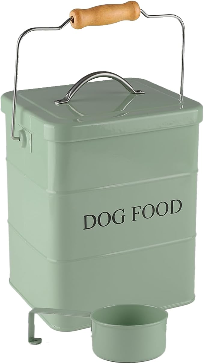Dog Treats tin and dog Food Storage Tin with Lid & with Spoon for dog Food Storage, Medium Pet Food Storage Can-Dog Food-Green