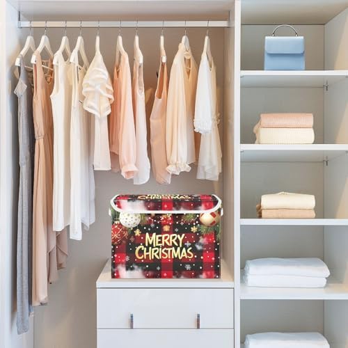 Bolaz Storage Bins with Lids and Handles,Christmas Red Plaid Storage Box Storage Basket with Cover Collapsible Organizer Containers for Home Closet, Shelves - Image 6