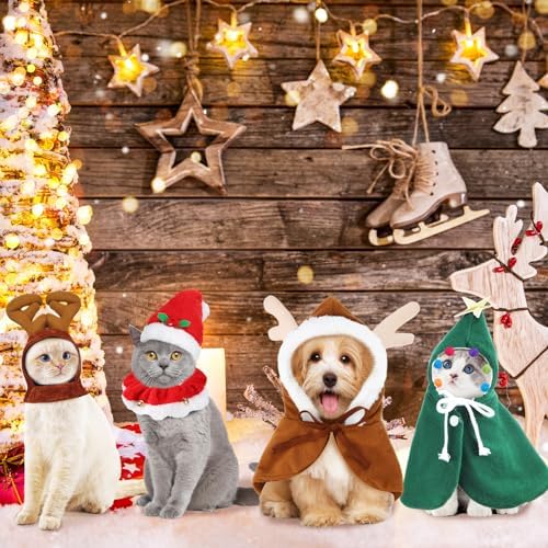 Aliceset 4 Pcs Christmas Cat Costume Reindeer Hat Cape for Cat Puppy - Image 5