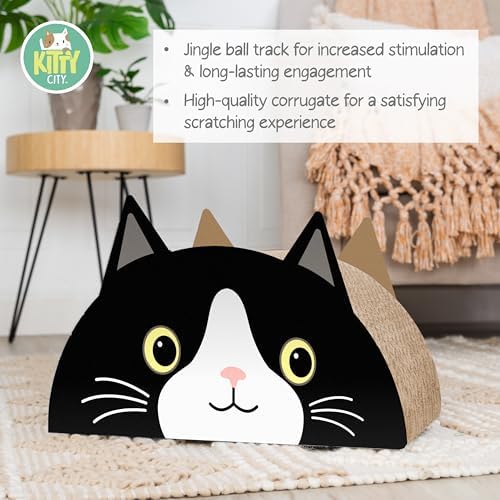 Kitty City Black CAT Cat Scratcher Pad - Corrugated Cardboard Kitty Scratching Pad with Ball Track, Indoor Cat Toys, Unique Decor Kitten Horizontal Scratcher, Nail Care – Black - Image 2