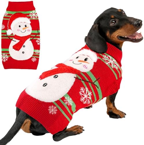 Dog Christmas Sweater Snowman Dog Christmas Outfit Adorable Soft Warm Turtleneck Knitted Festival Pet Clothes Cold Weather Puppy Clothes for Small Medium Large Dogs Cats by BAOBICUTE