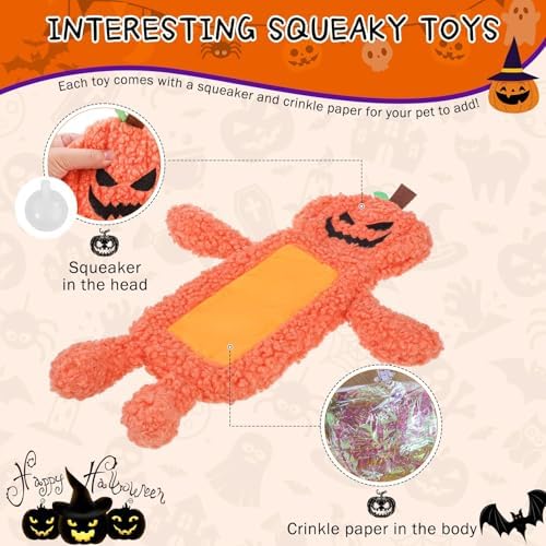 SCENEREAL Stuffless Halloween Dog Squeaky Toys for Small Medium Dogs, Crinkle Puppy Chew Toy, 3 Pack Cute Animals Shape Soft Pet Plush Teething Toys(Skeleton & Pumpkin & Bat) - Image 2