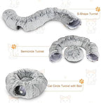 Plush Cat Tunnel Bed for Indoor Cats, Collapsible Cat Donut Tunnel with Central Mat, Fluffy Cats Cave Tube with Hanging Ball for Kitten Rabbit Puppy Ferret - Image 2
