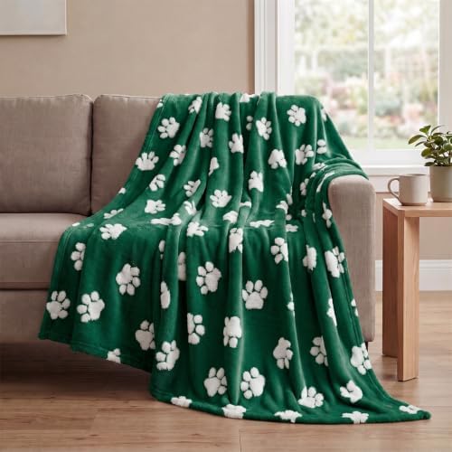 Horaldaily Christmas Green Dog Paw Shape 3D Textured Throw Blanket 50x60 by Horaldaily