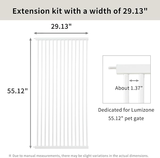 Lumizone Extra Tall Cat Gate Extension Kit 55.12" High 29.52" Wide White | Tall Pet Gate Dog Gate for Doorway Hallway Stairs Pressure Mounted Extra Wide 1.37" Gap No Drilling