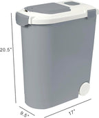 Ashfield & Harkness Airtight Pet Food Storage Container, Holds 30lbs | Grey BPA-free HDPE bin with silicone seal, measuring scoop on lid, snap latch - fits dogs, cats & more