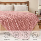 BEDELITE Dusty Pink Checked Fleece Twin Throw Blanket for Bed, 60x80 Inch - Image 5