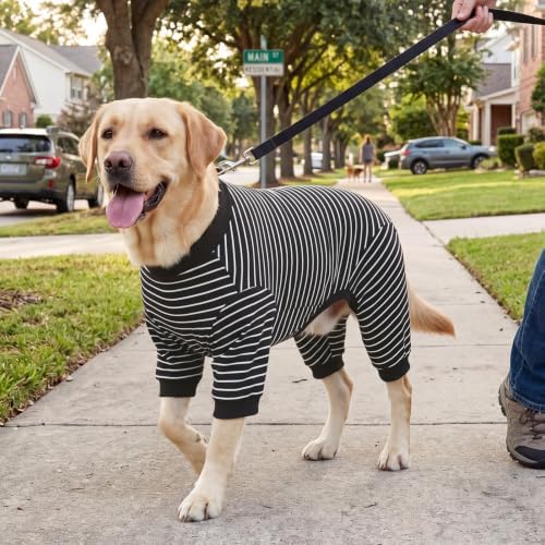 XPUDAC 4 Pack Dog Pajamas Striped Dog Clothes for Medium Large Dogs Girl Boy Comfy Puppy Outfit Doggy Jammies Onesie Pet Costume, 5XL - Image 5