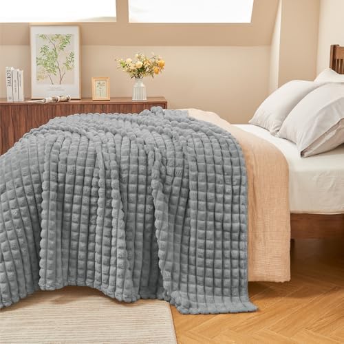 BEDELITE Grey Checked Fleece King Size Throw Blankets for Bed, 108x90 Inch - Image 2