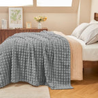 BEDELITE Grey Checked Fleece King Size Throw Blankets for Bed, 108x90 Inch - Image 2