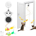 Automatic Laser Cat Toys, Flying Bird Feather Cat Wand Toy for Bored Kitten | Catpick toy Interactive Doorway Toys with Hanging Feather Bird for Exercise& Enrichment, for Indoor Adult Cat, Pear White