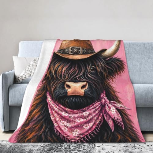 Highland Cow Blanket Cowgirl Western Pink Throw Stuff Gifts 80"x60" - Image 2