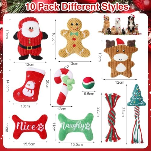 Soulchen 10 Pcs Christmas Dog Toys Plush Squeaky Puppy Toy - Image 2