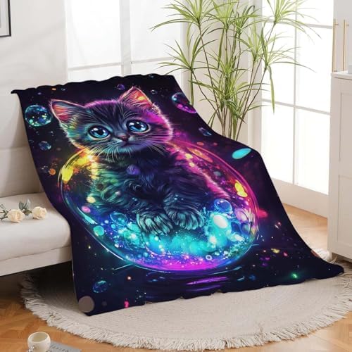 Cat Throw Blanket Cat Stuff Gifts for Kids Girls Boys Adults Women Man Soft Cozy Warm Plush Fluffy Fuzzy Fleece Blanket Decor 60''X80'' by Fuzawet
