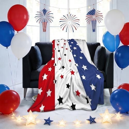 Independence Day Stars Throw Blanket, 4th of July Patriotic Red Blue Decorative Soft Cozy Blanket, Small Lightweight Warm Flannel Blanket for Sofa Chair Bed Couch 30" x 40" - Image 5