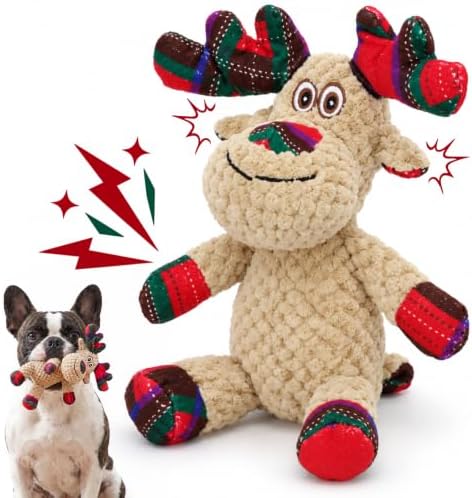 Christmas Dog Toys, Interactive Plush Reindeer Squeaky Toy for Dogs by VOXGET