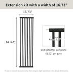 Lumizone Extra Tall Cat Gate Extension Kit 61.02" High 16.73" Wide Black | Tall Pet Gate Dog Gate for Doorway Hallway Stairs Pressure Mounted Extra Wide 1.37" Gap No Drilling