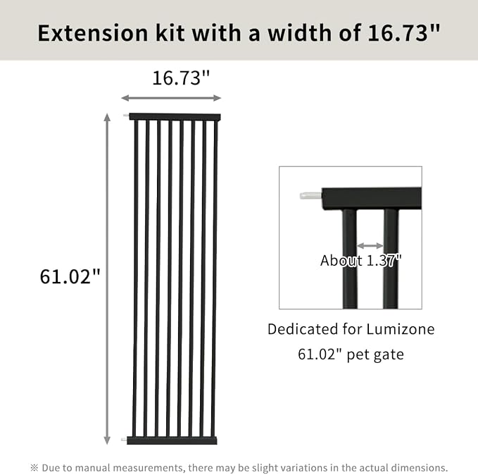 Lumizone Extra Tall Cat Gate Extension Kit 61.02" High 16.73" Wide Black | Tall Pet Gate Dog Gate for Doorway Hallway Stairs Pressure Mounted Extra Wide 1.37" Gap No Drilling