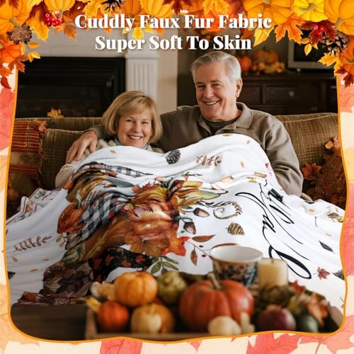 Breling Fall Pumpkin Gnome Flannel Throw Blanket 60"x50" Cozy Couch - Image 4
