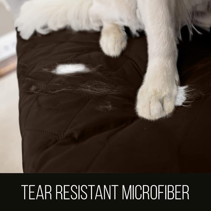 Sofa Shield® Couch Armchair Covers for Dogs, Reversible Furniture Protector with Strap, Stain and Tear Resistant Cushion Cover, 48 inch Seat, Machine Washable Slipcover Pets, Cats, Chocolate