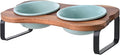 SPUNKYJUNKY Ceramic Elevated Tilted Dog Bowls Bone-Shaped Raised with 2 Height Iron Stand, 4.9'' Dog and Cat Food Water Bowls Set Non-Slip for Puppy Kitten Small Sized Breed - 7 OZ,Light Green