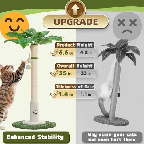 Woochpet Cat Scratching Post for Indoor Cats,36" Tall Cat Scratcher （White） - Image 3