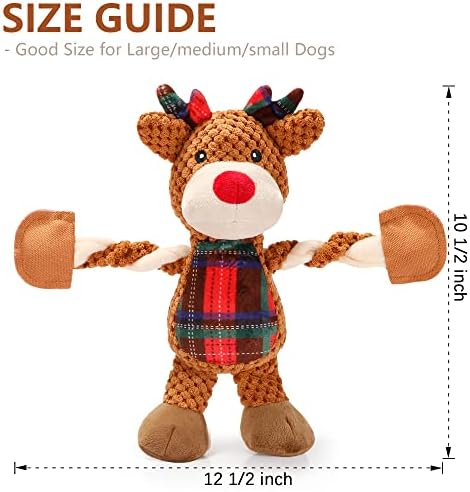 Senneny Dog Christmas Toys Reindeer, Classic Red Green Tartan Plaid Squeaky Toys for Dogs Puppy, Stuffed Plush for Large Medium Small Dogs, Interactive Durable Dog Chew Toys - Image 5