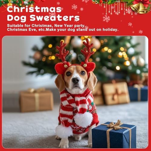 Reginary 9 Pack Dog Christmas Costume Xmas Sweaters Headband Scarf Set Christmas Dog Cat Sweaters Costume Winter Warm Small Dogs Clothes Adjustable Xmas Hair Hoop Headwear for Pet Accessories(M) - Image 5