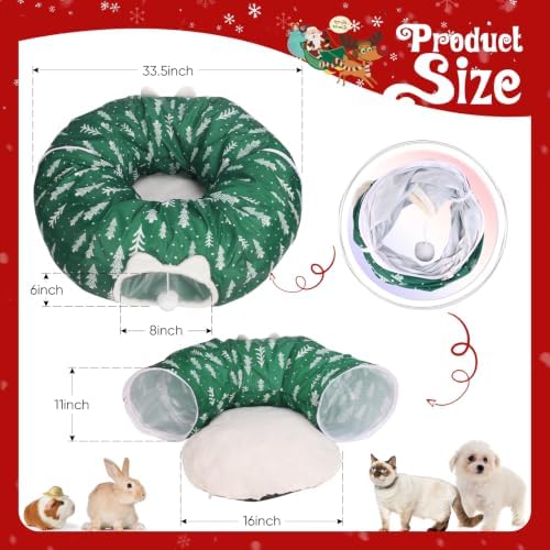 Cat Tunnel Bed Under Christmas Tree, Christmas Tree Skirt for Indoor Cats, Green - Image 6