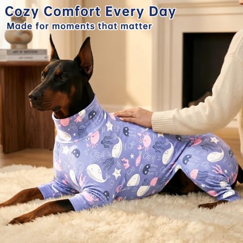 Dog Pajamas for Medium Large Dogs, Soft Stretch Four Legged Dog Onesie, Cute Printed Dog Jammies, Cozy Full Body Dog Sleepwear Clothes for Indoor Sleeping - Image 6