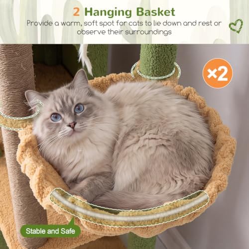 Globlazer Cactus Cat Tree Tower for Indoor Cats Large Adult, S63, Green - Image 4