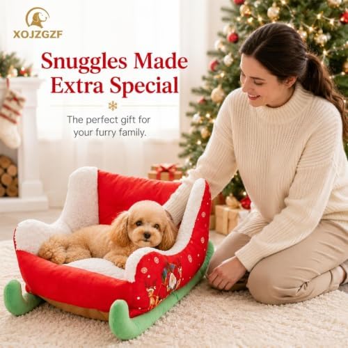 Christmas Santa Sleigh Dog Bed Washable Plush Sofa Beds for Cats and Pets - Image 3