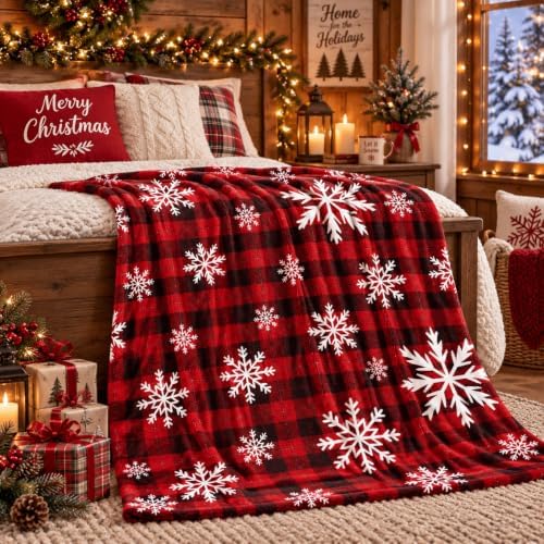 Hunnmingre Christmas Flannel Throw Blanket 50x60 In,Red Black Buffalo Plaid - Image 6