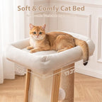 27.5" 3-in-1 Natural Pine Wood Cat Scratching Post for Small Medium Cats - Image 4