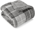 PAVILIA Twin Plaid Sherpa Throw Blanket for Couch Sofa Bed Light Grey 60x80 by PAVILIA